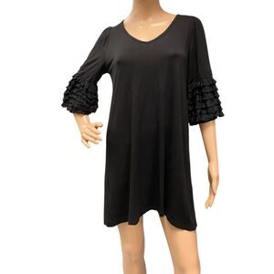 ISLE APPAREL Made in Turkey Black Mini Dress Tunic Tulle Ruffled Sleeves Sz M